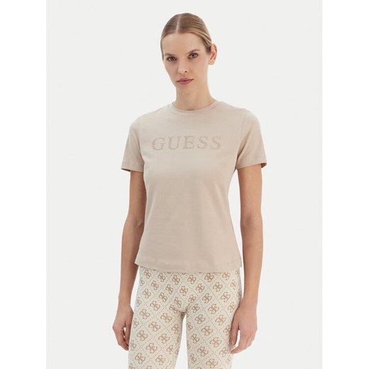 Guess T-Shirt V6RI20 J1314 Beżowy Regular Fit ze sklepu MODIVO w kategorii Bluzki damskie - zdjęcie 187535259
