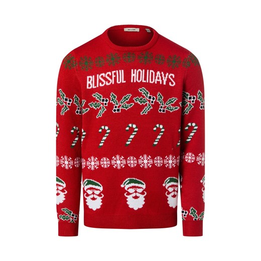 Only&Sons Męski sweter z dzianiny Mężczyźni Sztuczne włókno czerwony wzorzysty ze sklepu vangraaf w kategorii Swetry męskie - zdjęcie 187535426