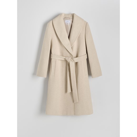 Reserved - Płaszcz z domieszką wełny - beżowy Reserved S okazja Reserved