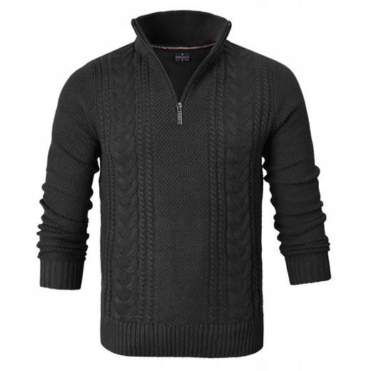 Bawełniany Sweter na Zamek, Wysoki Kołnierz - Pako Jeans - Czarny SWPJNScraigCZ ze sklepu JegoSzafa.pl w kategorii Swetry męskie - zdjęcie 187535528