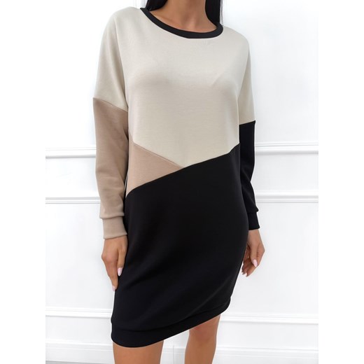 Czarno-Beżowa Bawełniana Sukienka ze sklepu ModnaKiecka.pl w kategorii Sukienki - zdjęcie 187536088