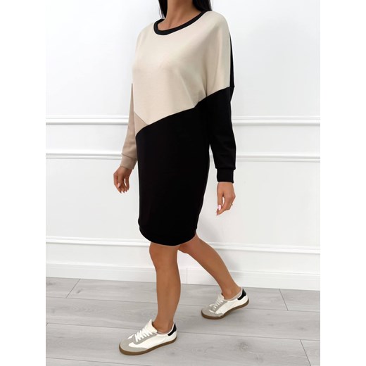 Czarno-Beżowa Bawełniana Sukienka Modnakiecka.pl 42 wyprzedaż ModnaKiecka.pl