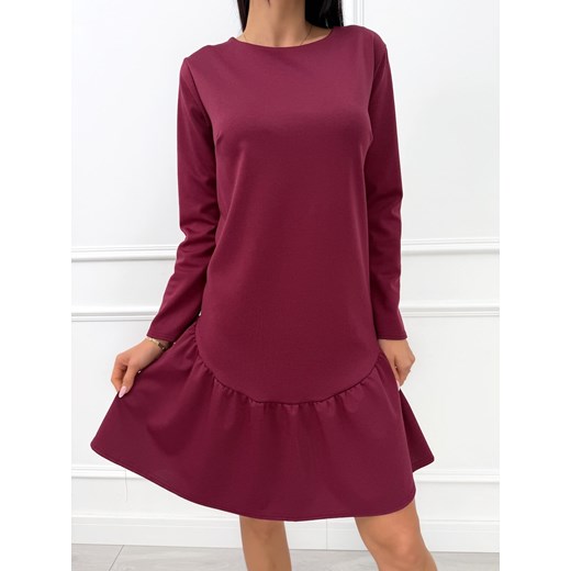 Bordowa Sukienka z Falbanką ze sklepu ModnaKiecka.pl w kategorii Sukienki - zdjęcie 187536096