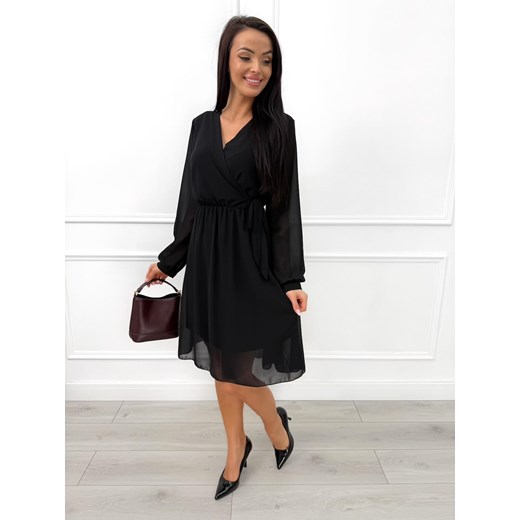Czarna Szyfonowa Sukienka z Kopertowym Dekoltem Modnakiecka.pl 38 ModnaKiecka.pl