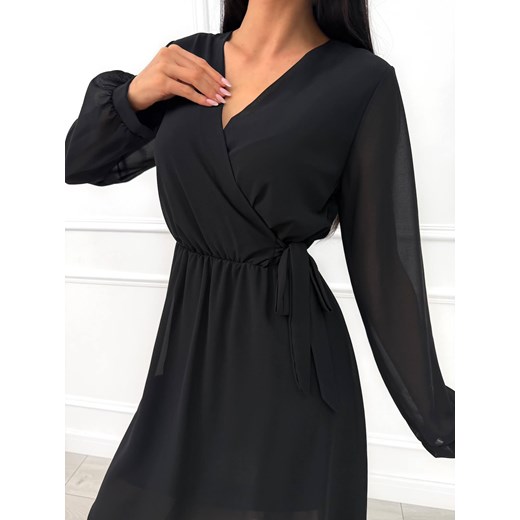 Czarna Szyfonowa Sukienka z Kopertowym Dekoltem Modnakiecka.pl 44 ModnaKiecka.pl