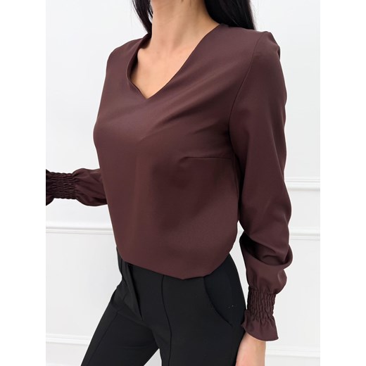 Czekoladowa Klasyczna Bluzka z Gumką ze sklepu ModnaKiecka.pl w kategorii Bluzki damskie - zdjęcie 187536126