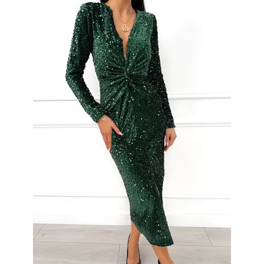 Zielona Cekinowa Sukienka z Rozporkiem Modnakiecka.pl 40 ModnaKiecka.pl
