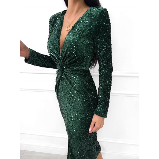 Zielona Cekinowa Sukienka z Rozporkiem Modnakiecka.pl 40 ModnaKiecka.pl