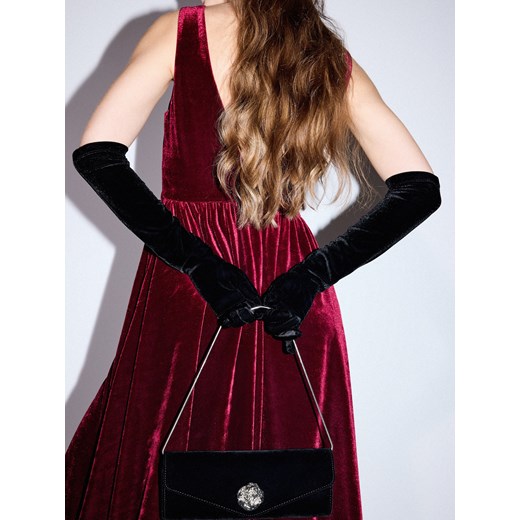 Mohito - Długie welurowe rękawiczki - czarny ze sklepu Mohito w kategorii Rękawiczki damskie - zdjęcie 187536245