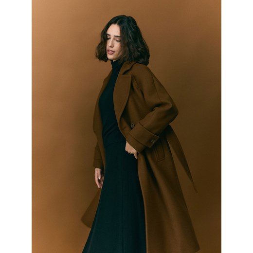 Reserved - Płaszcz z wełną Manteco - brązowy ze sklepu Reserved w kategorii Płaszcze damskie - zdjęcie 187536447