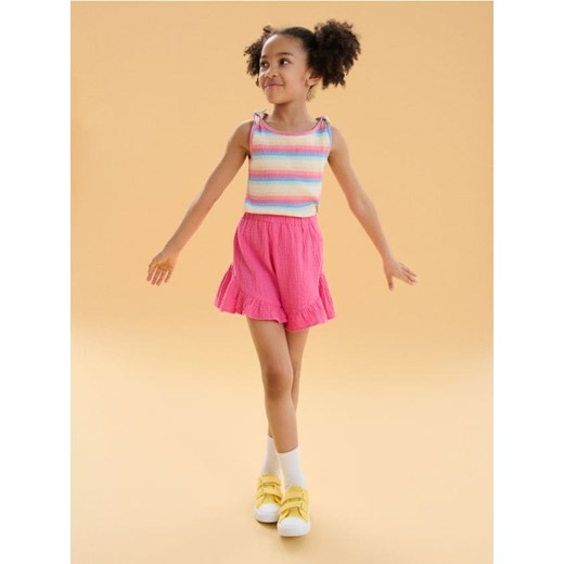 Sinsay - Szorty z muślinowej bawełny wykończone falbanami - różowy ze sklepu Sinsay w kategorii Spodenki dziewczęce - zdjęcie 187537965