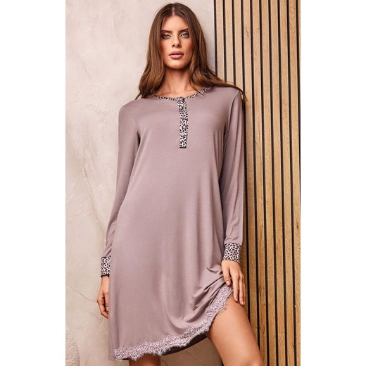 Damska koszula nocna z długim rękawem 3809 Day, Kolor taupe, Rozmiar S, Lormar ze sklepu Primodo w kategorii Koszule nocne - zdjęcie 187538516