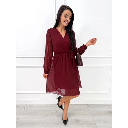 Bordowa Szyfonowa Sukienka z Kopertowym Dekoltem ze sklepu ModnaKiecka.pl w kategorii Sukienki - zdjęcie 187538846