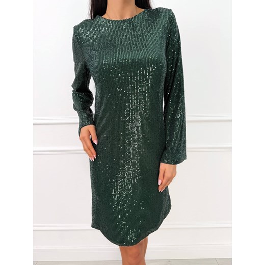 Ciemnozielona Cekinowa Sukienka z Kokardą Modnakiecka.pl 38 ModnaKiecka.pl