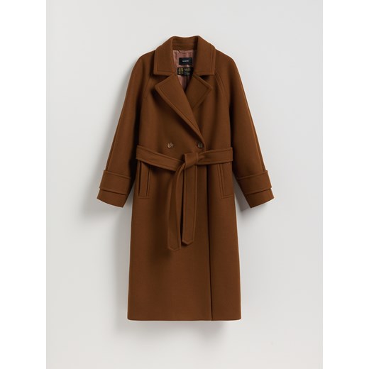 Reserved - Płaszcz z wełną Manteco - brązowy ze sklepu Reserved w kategorii Płaszcze damskie - zdjęcie 187538906