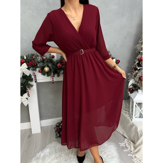 Ciemnoczerwona Sukienka z Paskiem ze sklepu ModnaKiecka.pl w kategorii Sukienki - zdjęcie 187539206