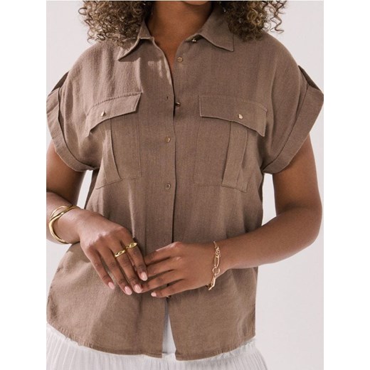 Sinsay - Wiskozowa koszula z domieszką lnu - beżowy ze sklepu Sinsay w kategorii Koszule damskie - zdjęcie 187539327
