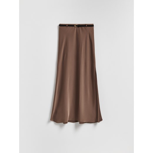 Reserved - Satynowa spódnica midi - brązowy ze sklepu Reserved w kategorii Spódnice - zdjęcie 187539819