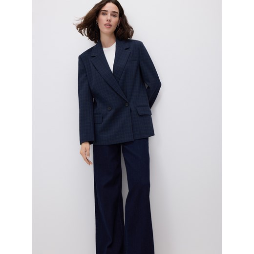 Reserved - Dwurzędowa marynarka w kratę - granatowy ze sklepu Reserved w kategorii Kurtki damskie - zdjęcie 187539955