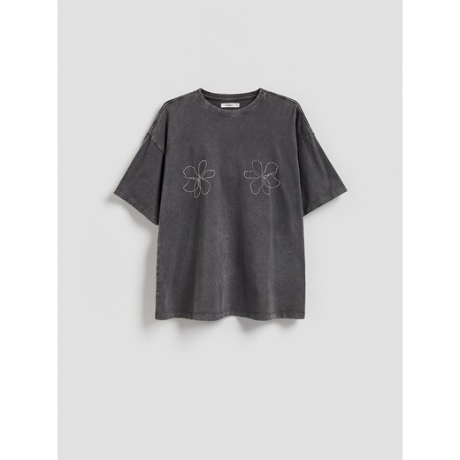 Reserved - T-shirt z błyszczącą aplikacją - ciemnoszary ze sklepu Reserved w kategorii Bluzki damskie - zdjęcie 187540326