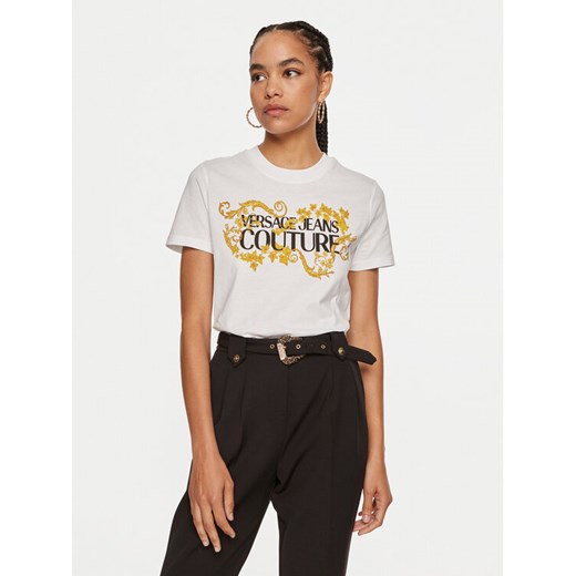 Versace Jeans Couture T-Shirt 77HAHE05 CJ00E Biały Regular Fit ze sklepu MODIVO w kategorii Bluzki damskie - zdjęcie 187540718