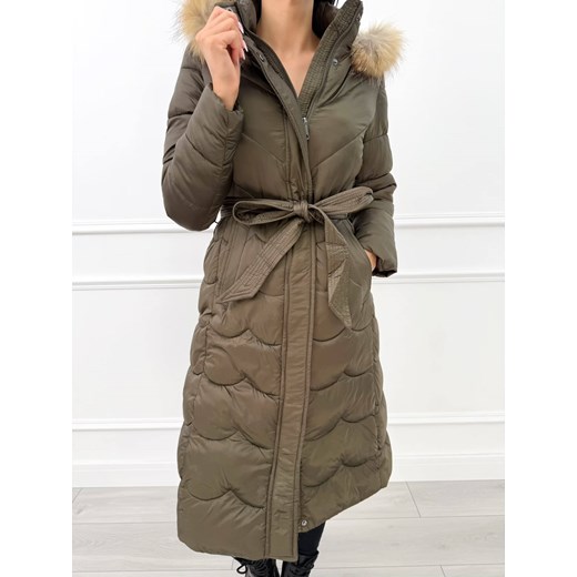 Khaki Pikowana Kurtka z Futerkiem przy Kapturze ze sklepu ModnaKiecka.pl w kategorii Kurtki damskie - zdjęcie 187540767