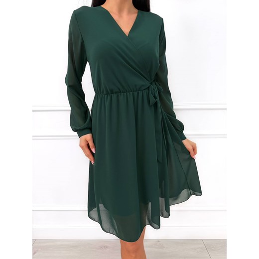 Zielona Szyfonowa Sukienka z Kopertowym Dekoltem ze sklepu ModnaKiecka.pl w kategorii Sukienki - zdjęcie 187540775