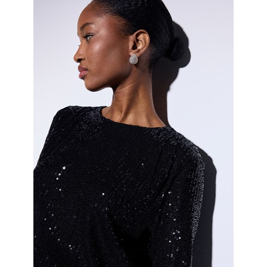 Mohito - Czarna bluzka z cekinami - czarny ze sklepu Mohito w kategorii Bluzki damskie - zdjęcie 187543767