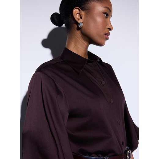 Mohito - Brązowa koszula z bufiastymi rękawami - ciemnobrązowy ze sklepu Mohito w kategorii Koszule damskie - zdjęcie 187543837