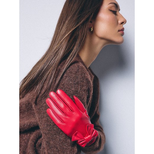 Mohito - Skórzane czerwone rękawiczki - czerwony ze sklepu Mohito w kategorii Rękawiczki damskie - zdjęcie 187543896