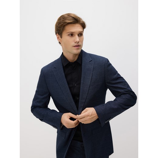 Reserved - Marynarka slim fit z domieszką wiskozy - granatowy ze sklepu Reserved w kategorii Marynarki męskie - zdjęcie 187543926