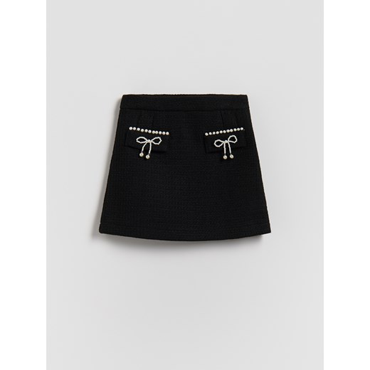 Reserved - Tweedowa spódnica z aplikacją - czarny Reserved 122 (6-7 lat) Reserved