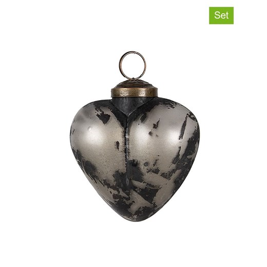 Clayre &amp; Eef Bombki (2 szt.) w kolorze srebrno-czarnym - Ø 8 cm ze sklepu Limango Polska w kategorii Dekoracje bożonarodzeniowe - zdjęcie 187547189