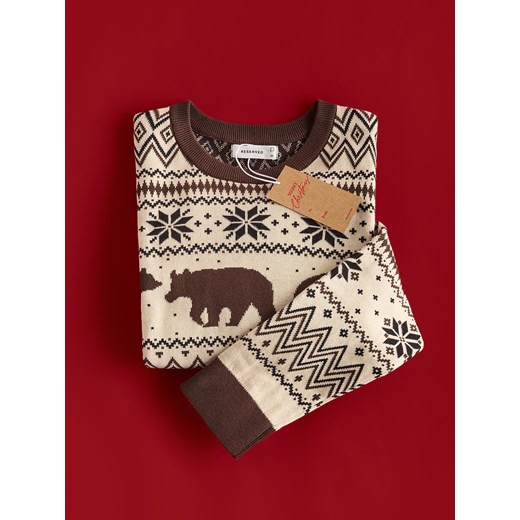 Reserved - Sweter ze świątecznym motywem - kremowy ze sklepu Reserved w kategorii Swetry męskie - zdjęcie 187547948