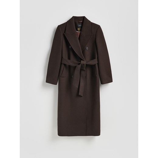Reserved - Płaszcz z wełną Manteco - ciemnobrązowy ze sklepu Reserved w kategorii Płaszcze damskie - zdjęcie 187547986