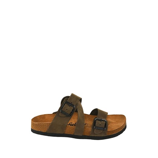 Moosefield Skórzane klapki w kolorze khaki ze sklepu Limango Polska w kategorii Klapki damskie - zdjęcie 187548009