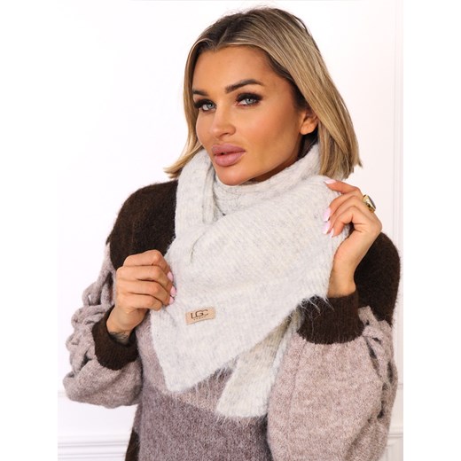 KLASYCZNY SZAL DZIANINOWY Z DOMIESZKĄ WEŁNY ORAZ LOGO- SZARY ze sklepu olika.com.pl w kategorii Szaliki i chusty damskie - zdjęcie 187548938