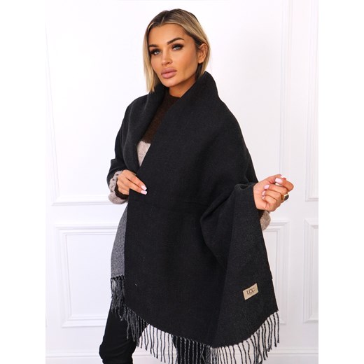 KLASYCZNY SZAL Z FRĘDZLAMI I NASZYWKĄ- CZARNY ze sklepu olika.com.pl w kategorii Szaliki i chusty damskie - zdjęcie 187548948