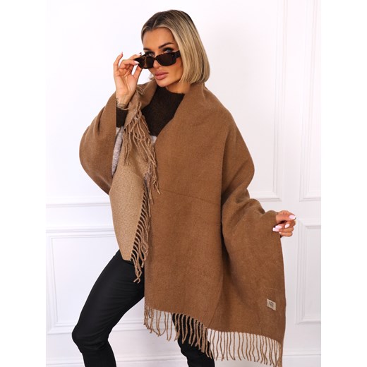 KLASYCZNY SZAL Z FRĘDZLAMI I NASZYWKĄ- BRĄZOWY ze sklepu olika.com.pl w kategorii Szaliki i chusty damskie - zdjęcie 187548975