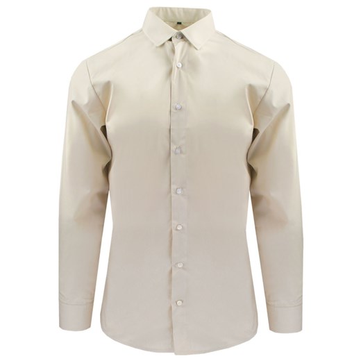 Delikatnie Wyszczuplana (Slim) Męska Koszula - Lanier - Beżowa KSDWLNR0013bezowaSL ze sklepu JegoSzafa.pl w kategorii Koszule męskie - zdjęcie 187549308