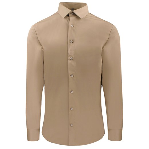 Delikatnie Wyszczuplana (Slim) Męska Koszula - Lanier - Jasny Brąz, Ciemny Beż KSDWLNR0009jbrazSL ze sklepu JegoSzafa.pl w kategorii Koszule męskie - zdjęcie 187549317