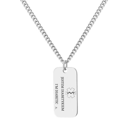 Męska zawieszka ze stali z grawerem medycznym – informacja o alergii ze sklepu manoki.pl w kategorii Naszyjniki męskie - zdjęcie 187549326