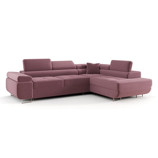 Różowy sztruksowy narożnik z pojemnikiem na pościel R3-W75 ze sklepu Edinos.pl w kategorii Narożniki - zdjęcie 187552719