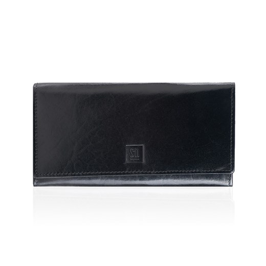 czarny portfel skórzany damski KLASYCZNY na zatrzask ze sklepu Słoń Torbalski w kategorii Portfele damskie - zdjęcie 187554285