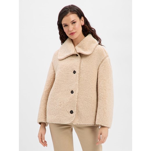 Opus Damska kurtka z pluszowym futerkiem - Hafine Kobiety Sztuczne włókno beżowy jednolity ze sklepu vangraaf w kategorii Kurtki damskie - zdjęcie 187554366