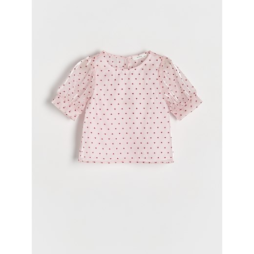 Reserved - Wzorzysta bluzka z bufkami - pastelowy róż ze sklepu Reserved w kategorii Bluzki dziewczęce - zdjęcie 187554379