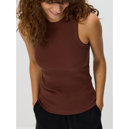 Reserved - Bawełniany top - brązowy ze sklepu Reserved w kategorii Bluzki damskie - zdjęcie 187554986