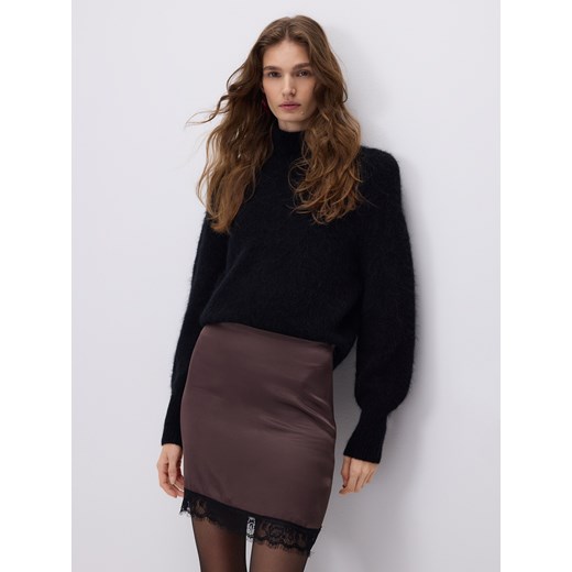 Reserved - Spódnica mini z wiskozy - ciemnobrązowy ze sklepu Reserved w kategorii Spódnice - zdjęcie 187555009