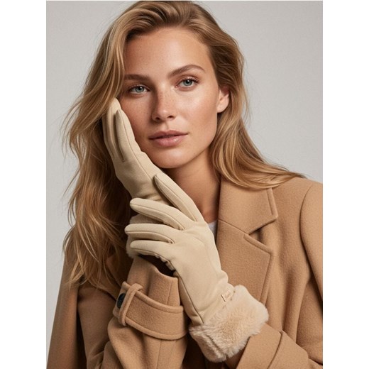 Sinsay - Rękawiczki z futerkiem sztucznym - beżowy ze sklepu Sinsay w kategorii Rękawiczki damskie - zdjęcie 187555677