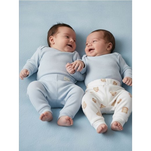 Sinsay - Bawełniane legginsy 2 pack - błękitny ze sklepu Sinsay w kategorii Odzież dla niemowląt - zdjęcie 187555795